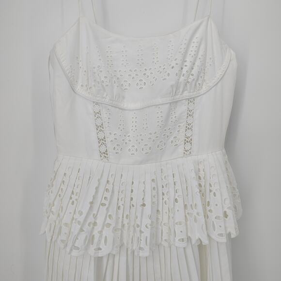 Gianni Bini White Eyelet Lace Pleated Midi Dress Peplum NWT Size 0 Bridal - Picture 9 of 16